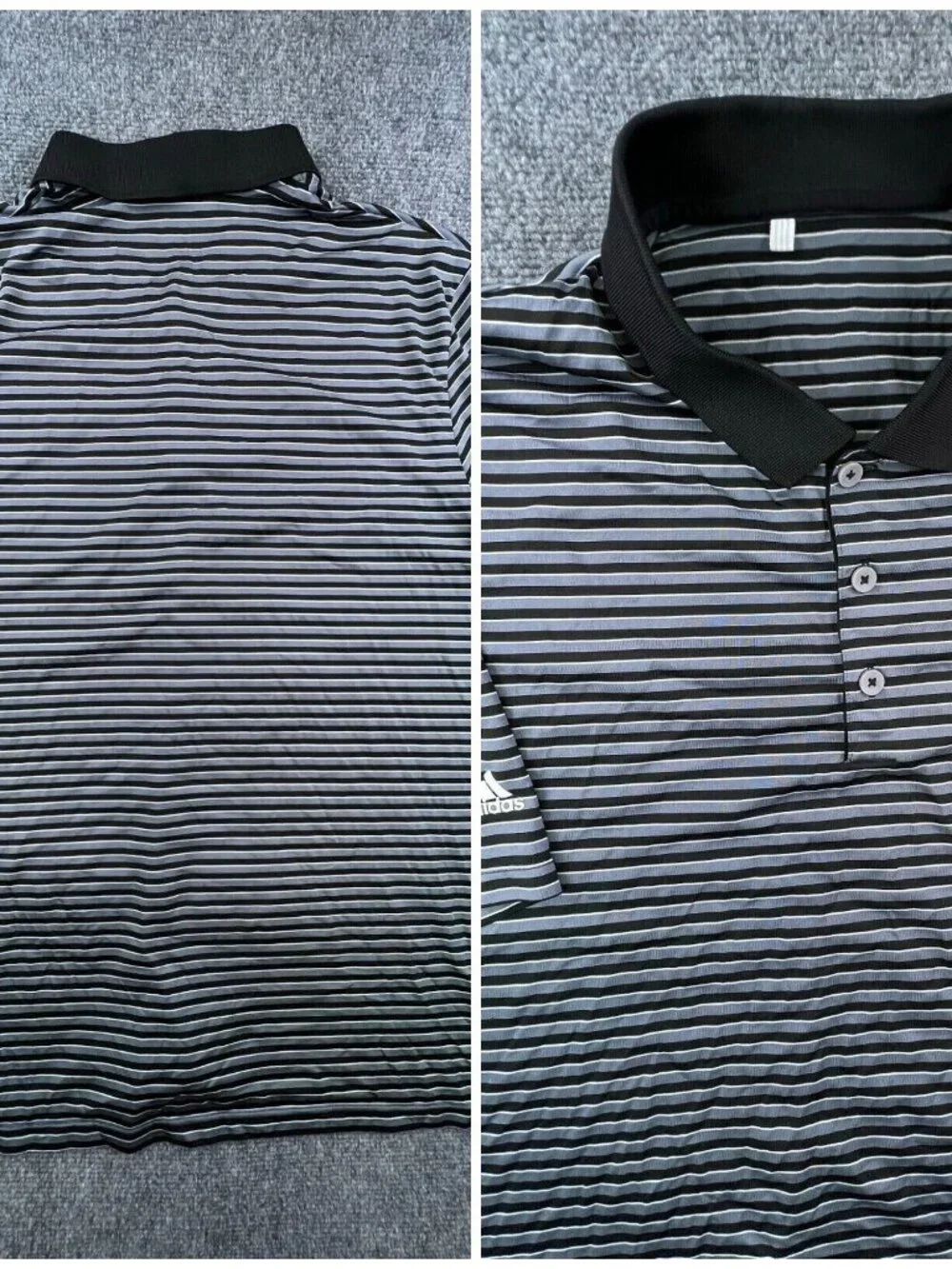 Adidas Men's Polo Shirt XL White Gray Black Striped Short Sleeve Polyester